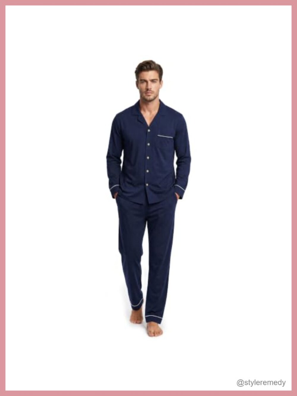 Men 100% Cotton Mercerized Button-Down Pajama Set 2 Piece Lounge Sleepwear
